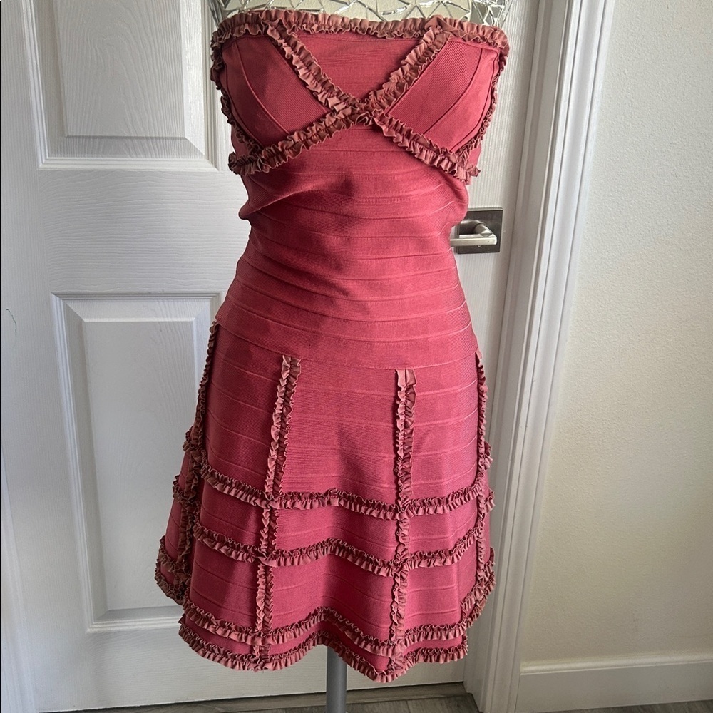 Herve Leger Strapless Mini Pink Viscose Dress M